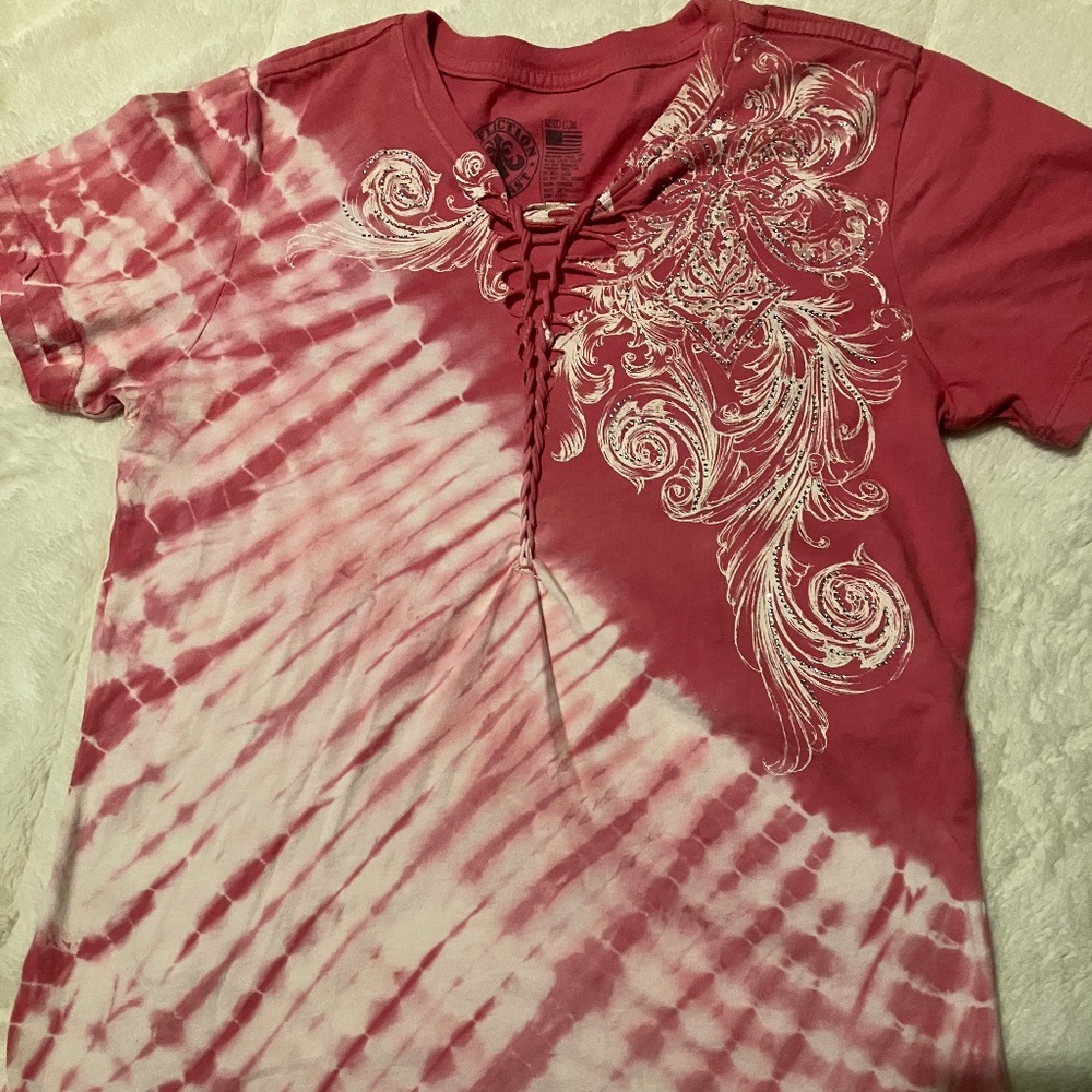 Affliction Pink laced front T-shirt